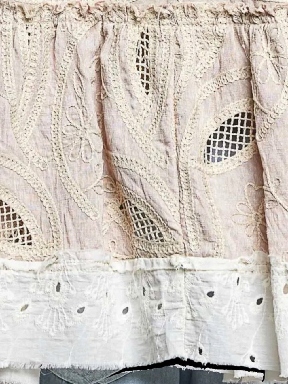 Pol Eyelet Ruffles Embroidered Crochet Patch Denim Jacket Relax Fit Size S M L - Picture 14 of 14